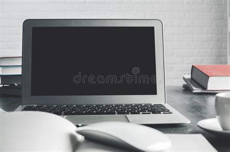 Light Office Desk with Empty Laptop Screen Stock Photo - Image of ...