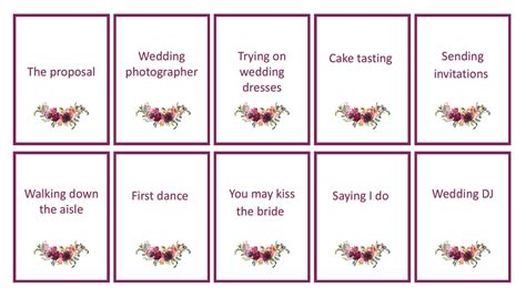 Bridal Shower Charades Pictionary Game 50 Cards, Burgundy Floral ...