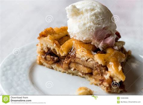 Apple Pie with Vanilla Ice Cream Stock Photo - Image of autumn, golden ...