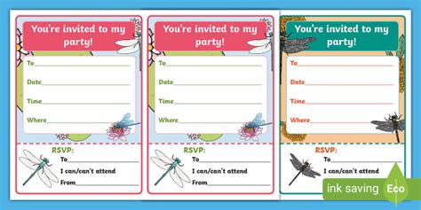 Free Dragonfly Themed Party Invitations Teacher Made