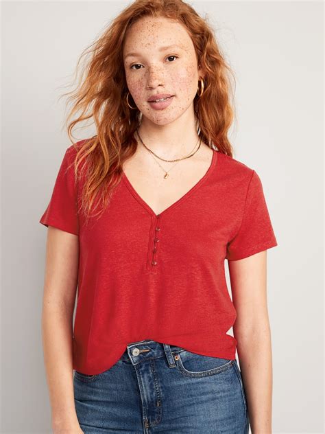 Linen Blend V Neck Henley T Shirt Old Navy