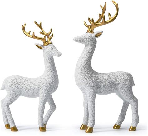 Amazon HAUCOZE 2pcs Deer Statue Decor Reindeer Sculpture Home