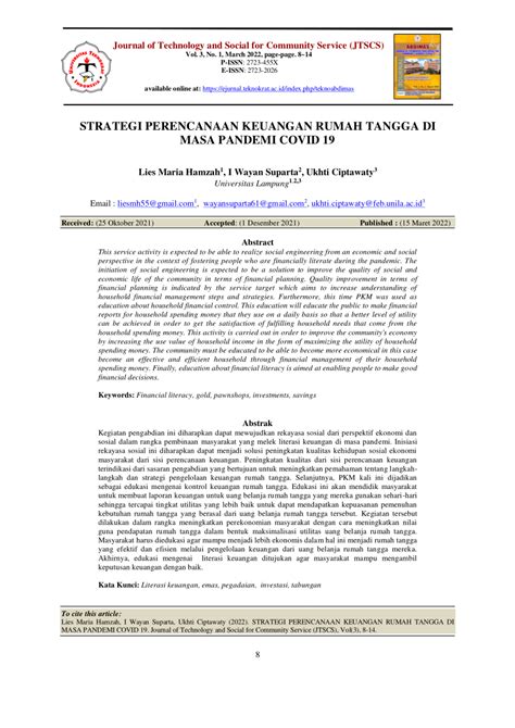 Pdf Strategi Perencanaan Keuangan Rumah Tangga Di Masa Pandemi Covid