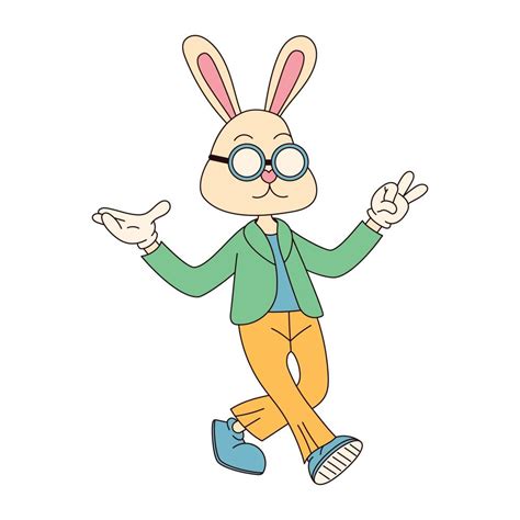 Groovy Hippie Happy Easter Character Easter Bunny In Trendy Retro S