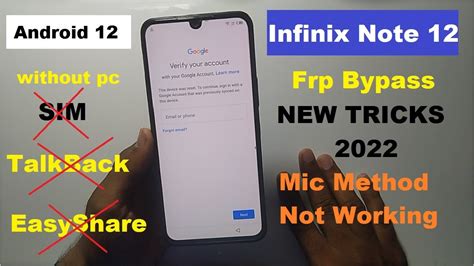 Infinix Note 12 Frp Bypass New Security Android 12 Infinix Hot 12