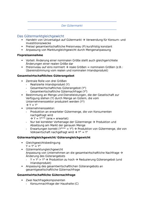 Der G Termarkt Der G Termarkt Das G Termarktgleichgewicht Handeln Von