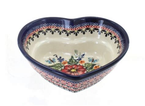 Blue Rose Polish Pottery Floral Butterfly Small Heart Bowl Kroger