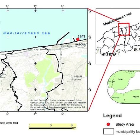 -Map of the Jijel area, Eastern Algeria, with Jijel harbor to the west ...