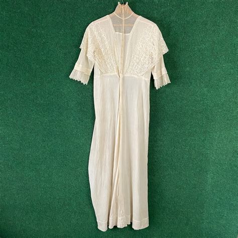 Antique Early S Edwardian Tea Dress Ivory Fabric Delicate Lace