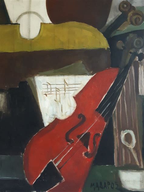 Proantic Huile Sur Toile Composition Au Violon Cubisme