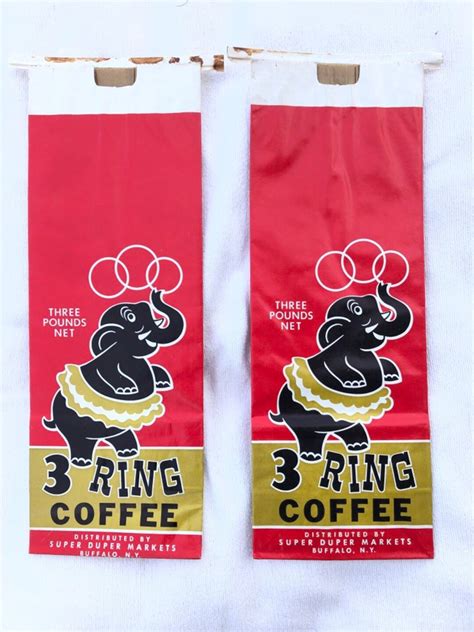 Lot Of Two Vintage 3 Ring Coffee Bags 3 Lb Paper Bags Super Duper