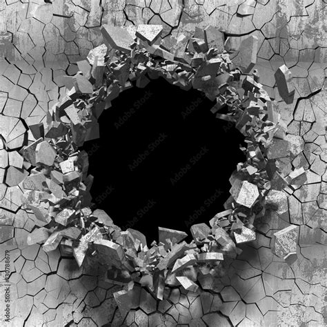 Cracked Explosion Concrete Wall Hole Abstract Background Ilustración De