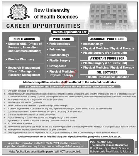 Dow University Of Health Sciences Duhs Karachi Jobs Job