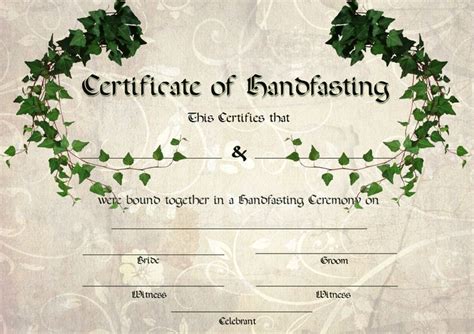 Green Ivy Handfasting Certificate Celtic Pagan With Background Option