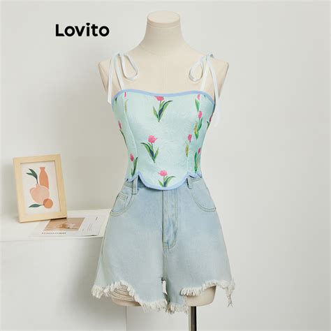 Lovito Women Casual Floral Contrast Binding Jacquard Asymmetrical Camis