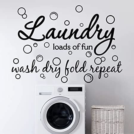 Laundry Room Vinyl Wall Decal Saying Wash Dry Fold Repeat Wall Sticker