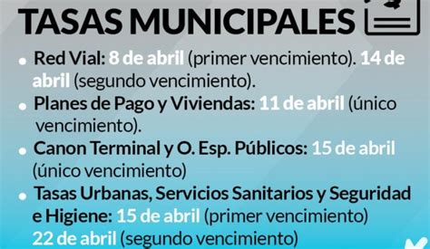 Vencimiento De Tasas Municipales Del Mes De Abril