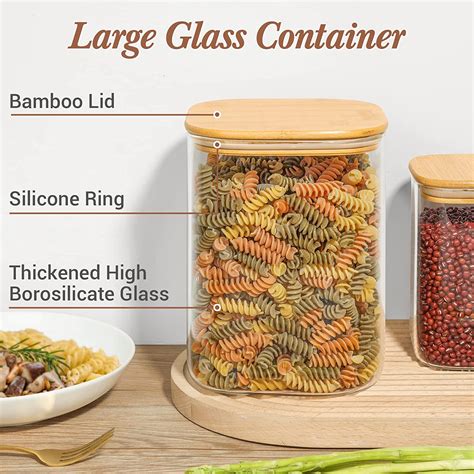 Comsaf 111oz Large Glass Food Storage Jar With Airtight Bamboo Lid