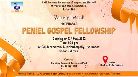 Pgf Church Hyderabad Opening Ceremony 13th May 2022 Pas Vijay Kumar Youtube