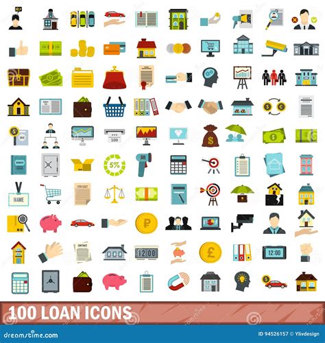 100 Loan Icons Set Flat Style Stock Vector Illustration Of Lend