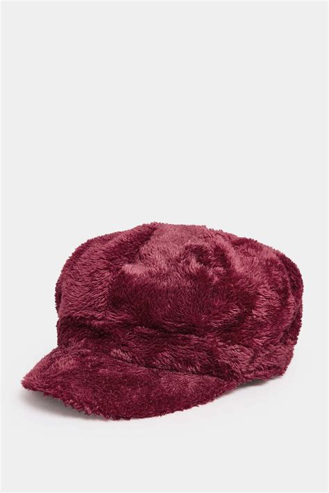 Wine Red Faux Fur Baker Boy Hat Yours Clothing