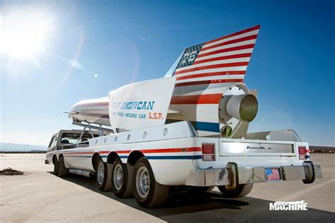 The Proud American rocket car and Bonneville Boss transporter