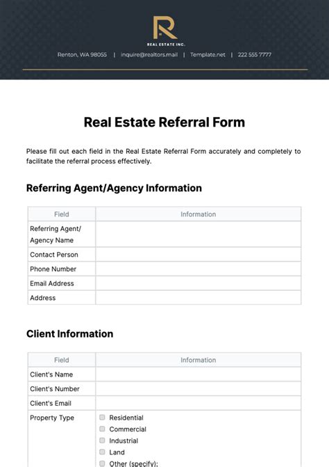 Real Estate Referral Form Templates - Edit Online & Download Example