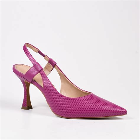 Slingback Rosa Salto Alto Couro Texturizado Loucos Santos Loja