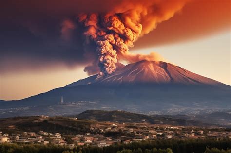 Premium Photo | Overview of the etna volcano during the eruption