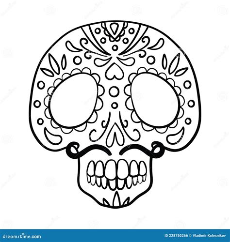 Sugar Skull Black Tattoo Silhouette Mexican Day Of The Dead Stock