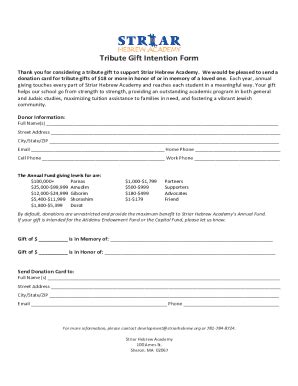 Fillable Online Tribute Gift Intention Form Doc Fax Email Print Pdffiller