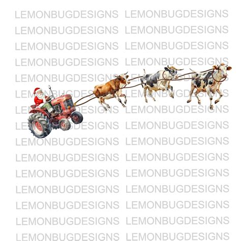 Santa Claus On A Tractor Png Cows Png Christmas Png Farmhouse Merry