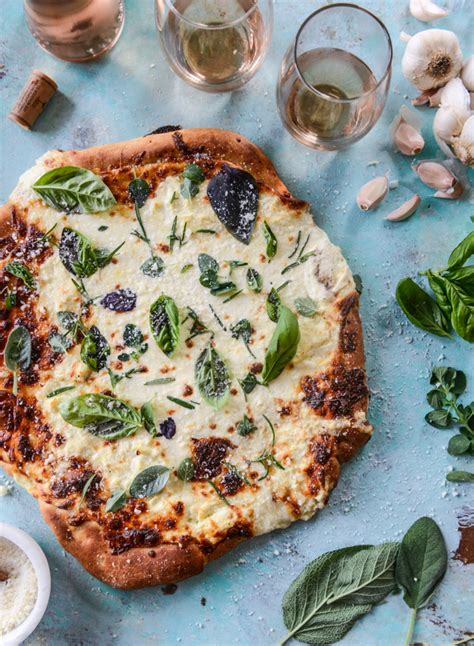 White Pizza With Garlic Sauce And Garden Herbs How Sweet It Is