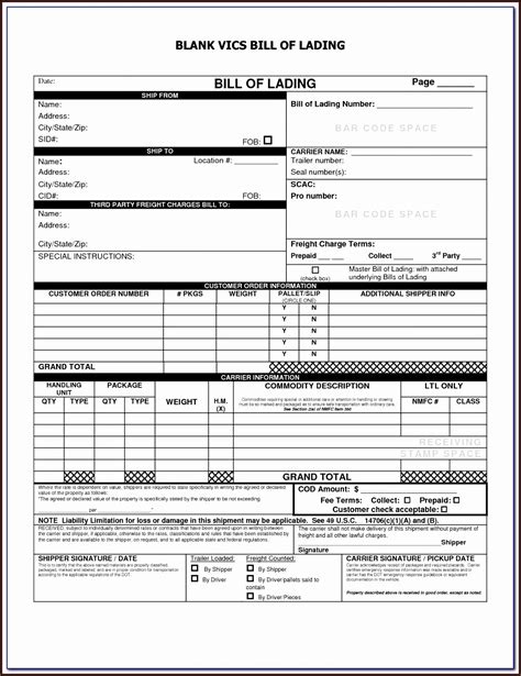 Printable Straight Bill Of Lading Short Form