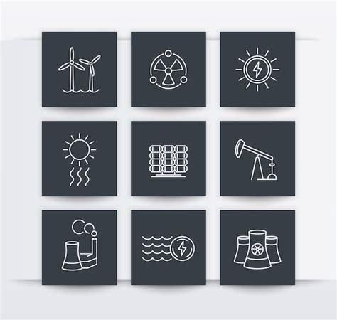 Premium Vector Power Energy Production Energetics Electric Industry Line Square Icons