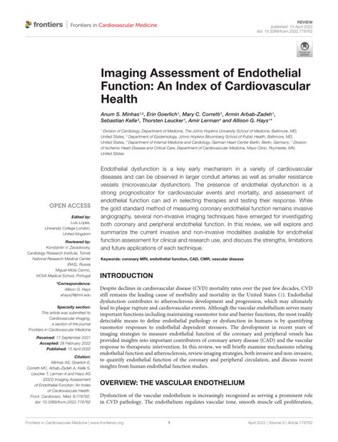 Pdf Imaging Assessment Of Endothelial Function An Index Of