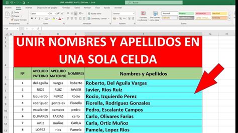 Unir Palabras En Excel Nombres Y Apellidos Funcion Concatenar Youtube