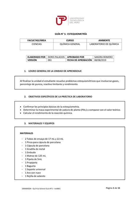 GUIA N5 100000 I02N Labquimi 01 Estequiometria GUÍA N 5