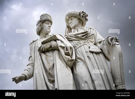 Illustration Picture Shows The Statue Of The Van Eyck Brothers In