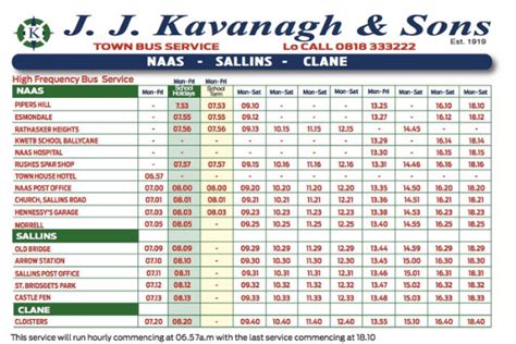 Updated Clane – Sallins – Naas Bus Service – JJ Kavanagh