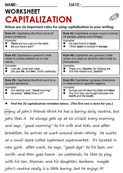 Capitalization Rules For Grade 3