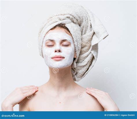 Pretty Woman Face Moisturizer White Mask Naked Shoulders Towels Stock