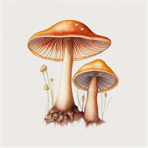 Premium Photo | Mushroom color pencil drawing isolated on white background