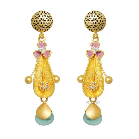 Designer Gold Earrings Ovj Jewels