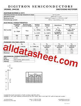 1N3600 Datasheet PDF Digitron Semiconductors