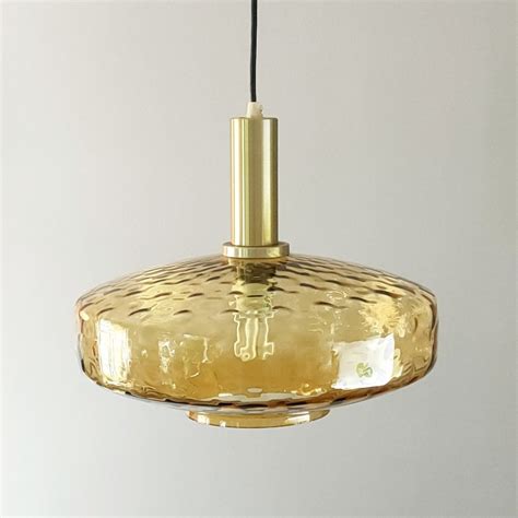 Mid Century Modern Amber Glass Hanging Lamp S