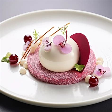 A Small Dessert On A White Plate With Cherry Toppings And Garnishes