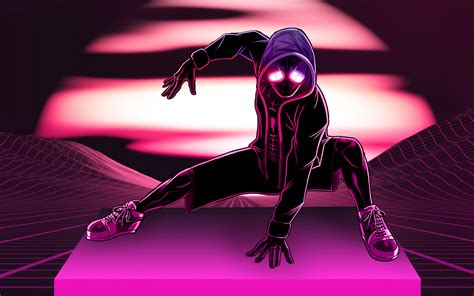 Miles Morales Wallpaper 4K, Spider-Man, Neon, Pink, Spiderman