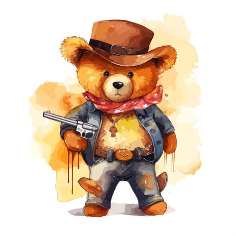 Premium Vector | Watercolor bear holding gun pistol