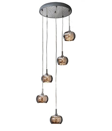 Schuller Arian Long Drop Led Smoked Glass Pendant 5 Light